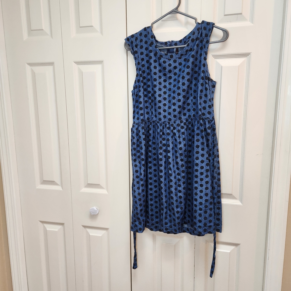 [M] Blue Polka Dot Sleeveless Cotton Summer Dress Sundress Size Medium Nylon 76